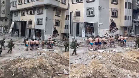 Divulgan nuevas imágenes de palestinos en ropa interior detenidos en grupo en la Franja de Gaza (VIDEOS)