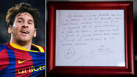 Subastarán la servilleta en la que se plasmó la promesa de fichaje de Messi por el FC Barcelona