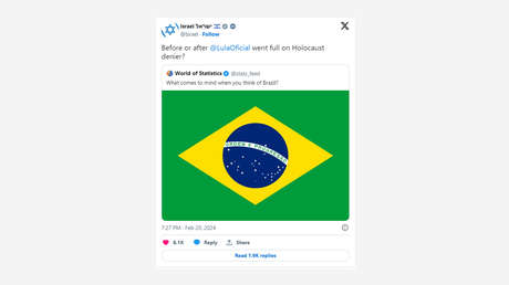 Israel califica a Lula de "negacionista del Holocausto" en una irónica publicación en redes