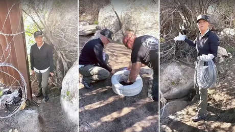 VIDEO: Candidata republicana instala 120 metros de alambre de púas para tapar una brecha en la frontera con México