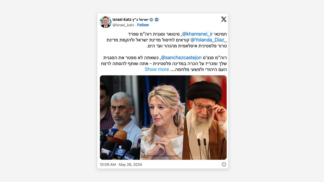 Canciller israelí acusa a España de "incitar al genocidio judío" por reconocer a Palestina