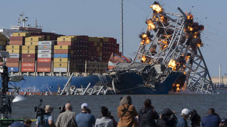 VIDEO: Demuelen con explosivos el puente colapsado de Baltimore