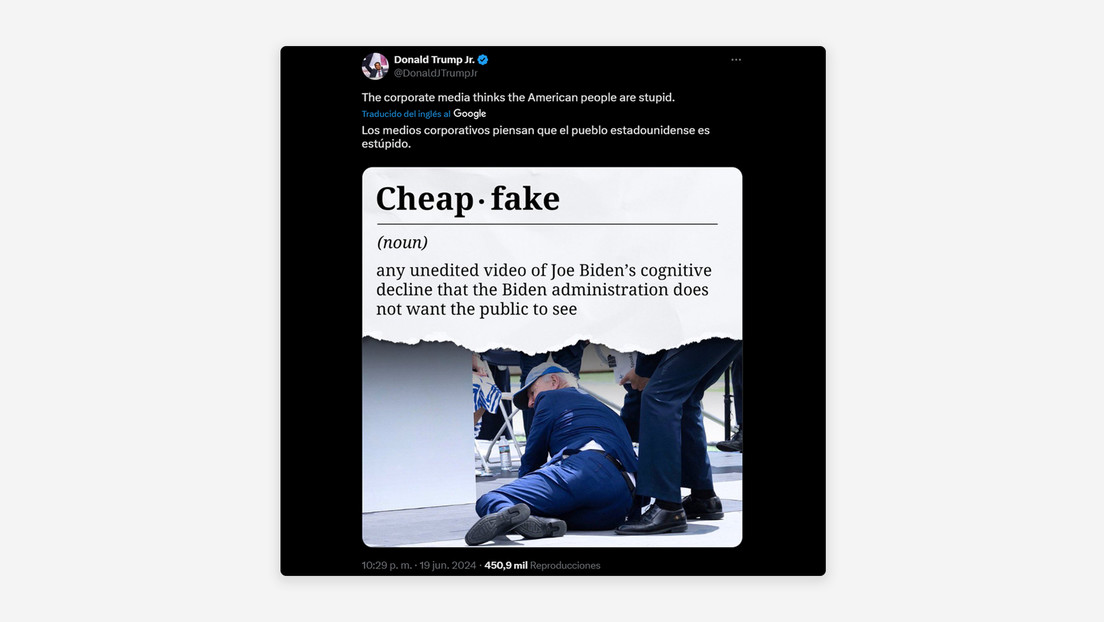 Donald Trump Jr. trolea a la Administración Biden y define qué es un 'fake'