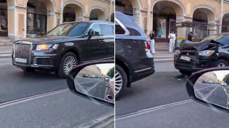 VIDEO: Así quedó un Mitsubishi tras chocar con un Aurus ruso