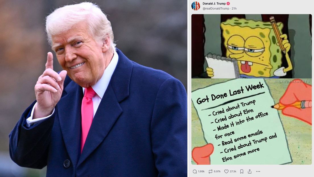 Trump se burla de las críticas a Musk con un meme de Bob Esponja
