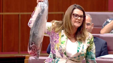 VIDEO: Senadora agita un salmón muerto en pleno debate parlamentario