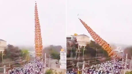 VIDEO: Carroza de 30 metros cae en la India