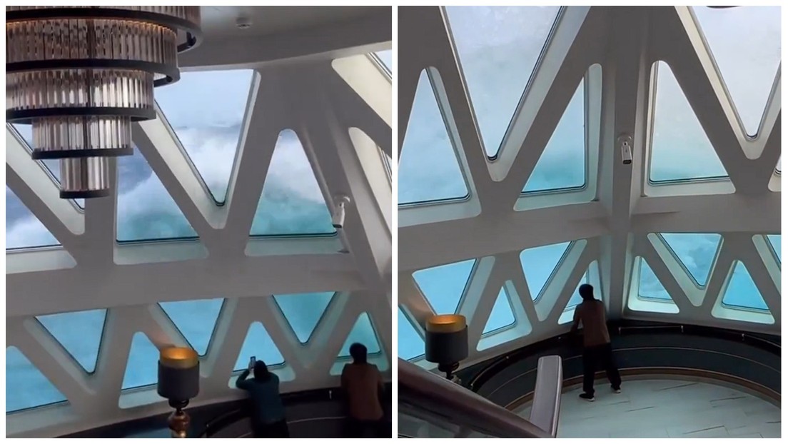 Impactantes imágenes de cómo olas de 12 metros 'ahogan' un crucero