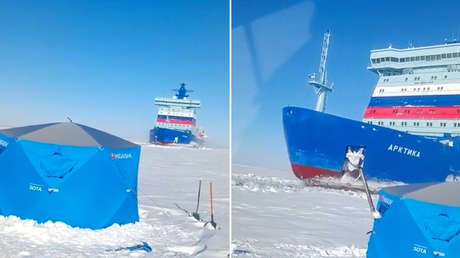 VIDEO: Rompehielos nuclear casi arrolla una tienda de campaña con un pescador adentro