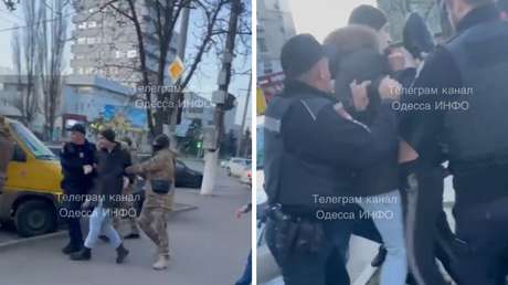 VIDEO: Reclutadores ucranianos detienen por la fuerza a 2 hombres y los transeúntes los defienden a gritos