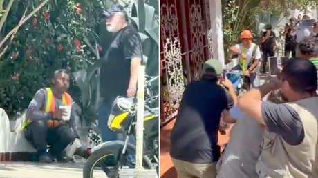 "Gringo" echa a un albañil que comía en la calle y transeúntes se vengan