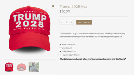 "¡El futuro se ve brillante!": lanzan a la venta gorras de Trump con alusión a un tercer mandato