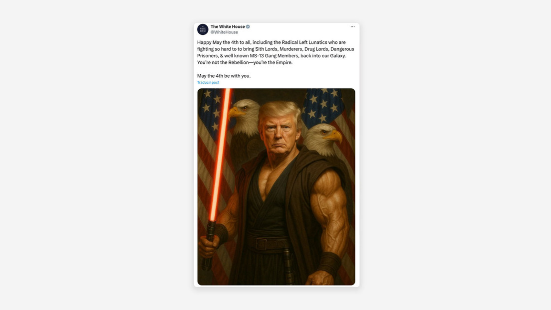 La vibrante imagen de Trump vestido al estilo de Star Wars publicada por la Casa Blanca