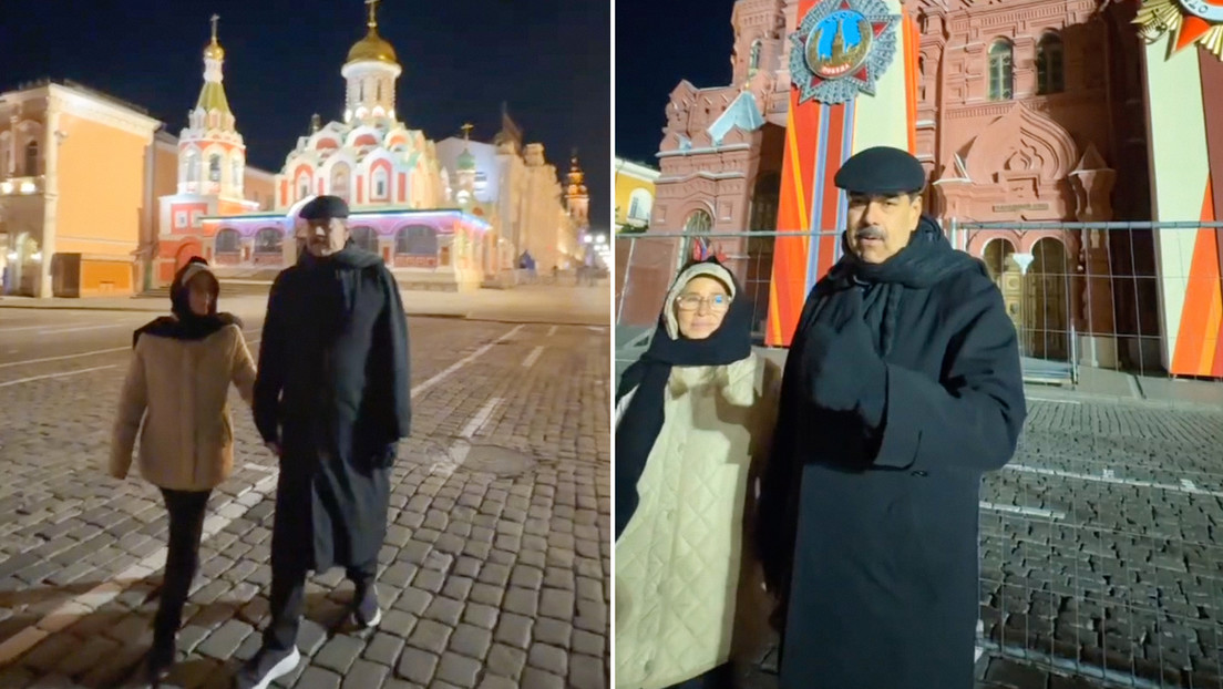 "Más nunca nazi-fascismo": Maduro da un paseo nocturno por la Plaza Roja con su esposa