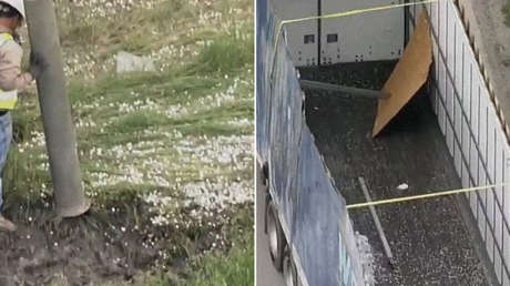 Camión derrama casi un millón de dólares y tienen que recogerlas con escobas y aspiradores (VIDEO)