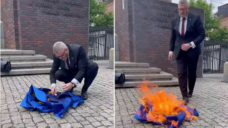 VIDEO: Candidato a la presidencia de Polonia pisotea y quema una bandera de la UE
