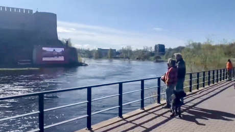 Si su país veta el Día de la Victoria, Rusia ayuda: Pantallas en la frontera ruso-estonia muestran el desfile militar