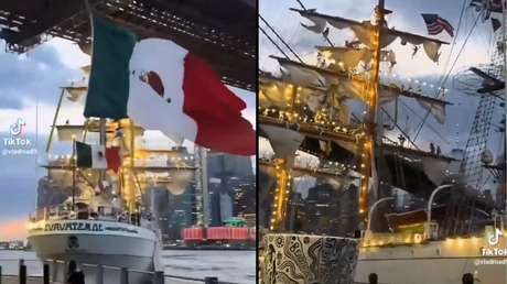 VIDEO: Momento en que velero mexicano colisiona con el puente de Brooklyn