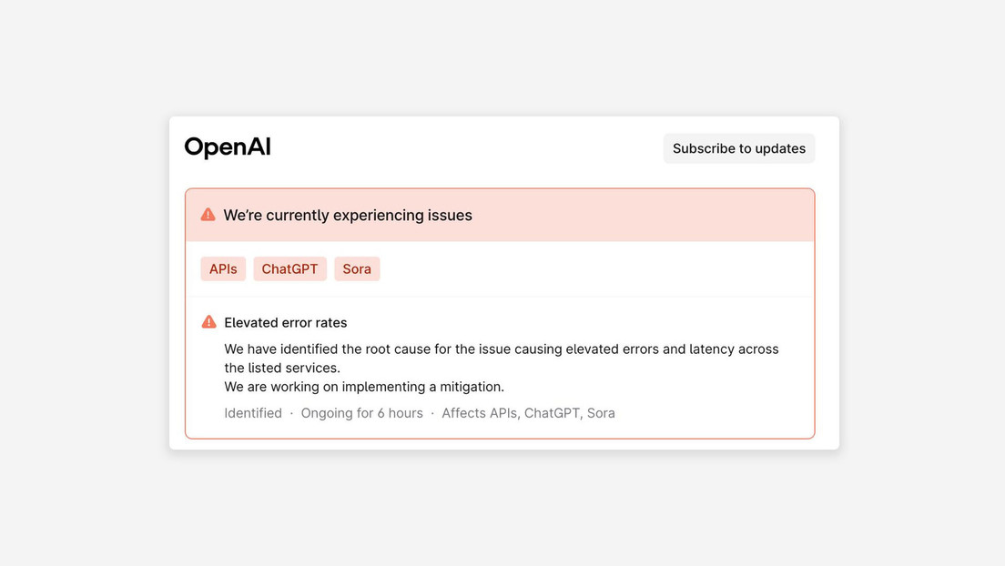 Falla en OpenAI provoca masiva caída de ChatGPT