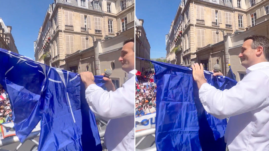 "Trapo de la OTAN": político francés rompe la bandera de la alianza (VIDEO)