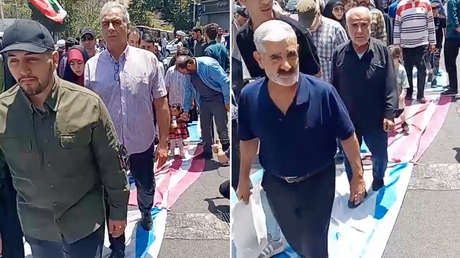 VIDEO: Residentes de Teherán pisotean las banderas de Israel y EE.UU.
