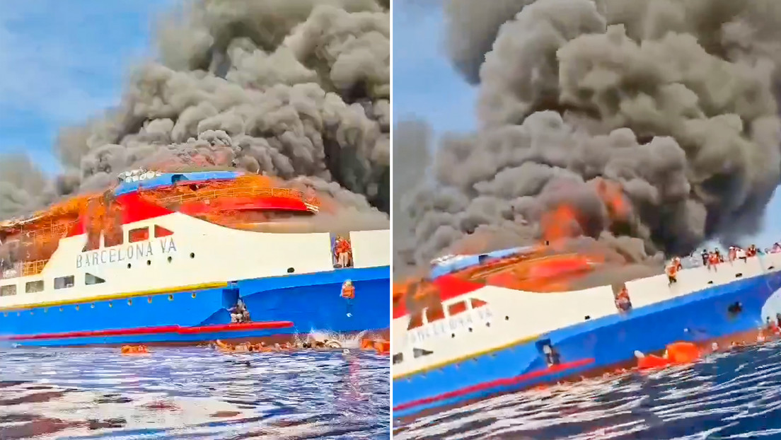 FUERTES IMÁGENES: Pasajeros de un barco en llamas saltan al agua presas del pánico en Indonesia