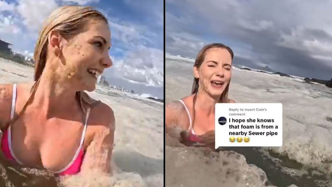 VIDEO: 'Influencer' nada sonriente en 'espuma marina' sin saber que son aguas residuales