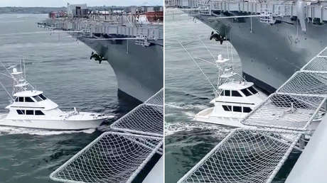 VIDEO: Un yate choca contra un icónico portaviones en EE.UU.