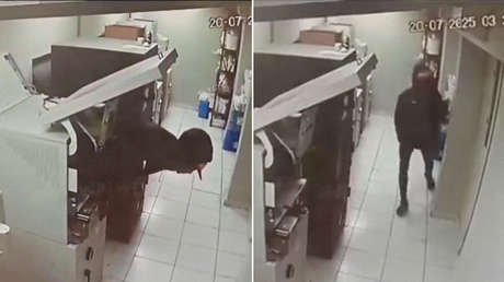 VIDEO: Ladrón se mete a un cajero automático de un banco para robar, pero el plan le sale mal