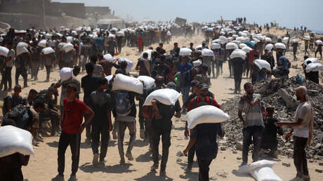 Palestinos hambrientos acuden en masa a recibir ayuda humanitaria tras ingreso de camiones en Gaza (VIDEOS)