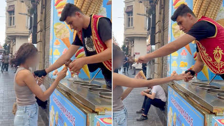 VIDEO: Vendedor de helados acosa a una mujer con un juego en Turquía