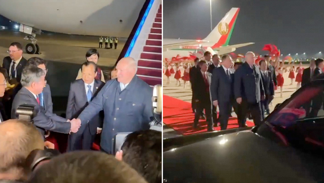 VIDEO: Mar de pañuelos rojos da la bienvenida a Lukashenko en China