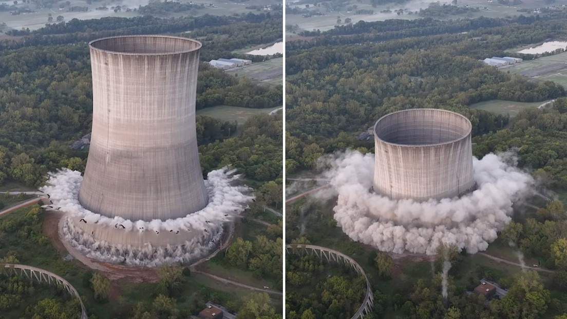 IMPACTANTE VIDEO: Demuelen una torre de refrigeración con una potente explosión