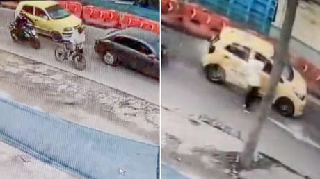 A plena luz del día: sicario en bicicleta intercepta un taxi y ejecuta a pasajero (VIDEO)