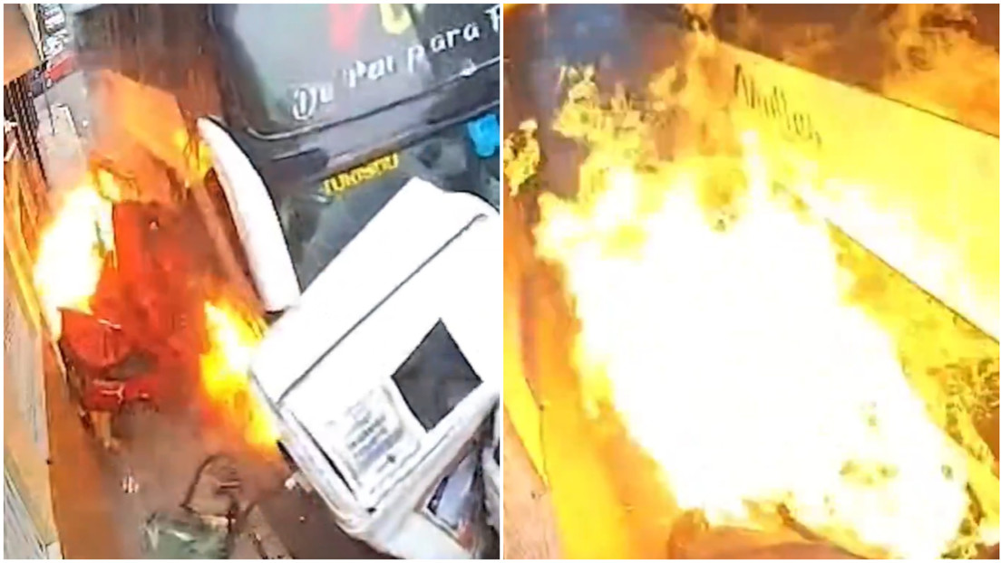 VIDEO FUERTE: Momento en que un autobús repleto de estudiantes pierde el control y se incendia