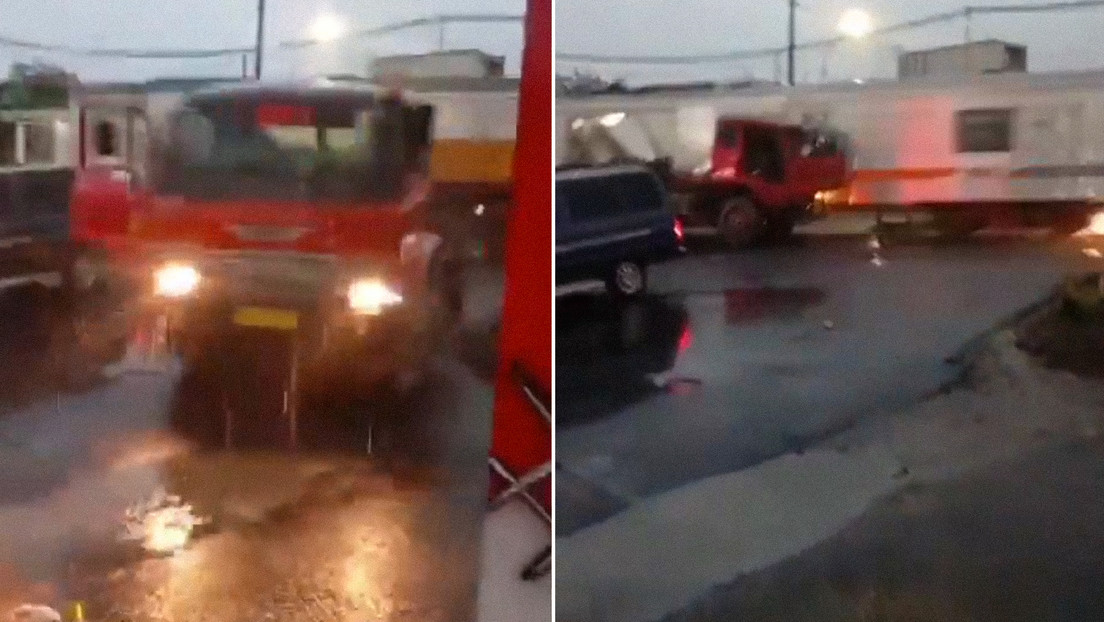 Camión de remolque 'siente en carne propia' la potencia de un tren a toda máquina (VIDEO)