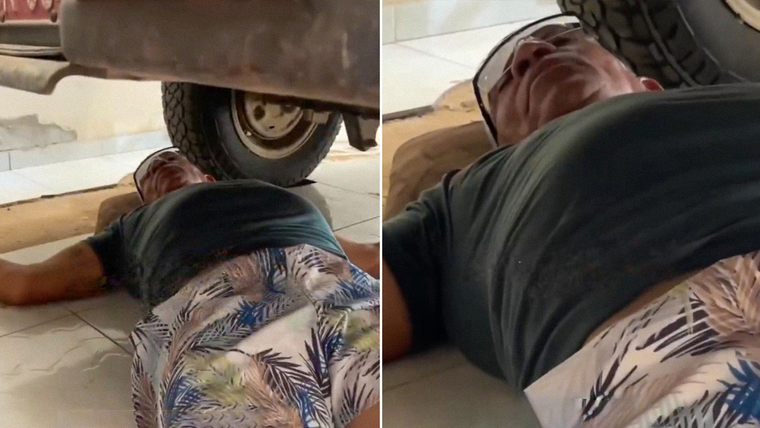 "Parece una escena del crimen": Hombre cae rendido ante el 'mal del puerco' justo debajo de un auto (VIDEO)