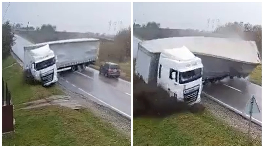 FUERTE VIDEO: Camión se sale de control y aplasta a un coche con gente dentro