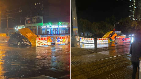 VIDEO: Autobús es 'engullido' por un enorme socavón en una carretera de Ucrania