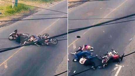 VIDEO: Aparatoso accidente de dos motocicletas deja a una familia herida en Guatemala