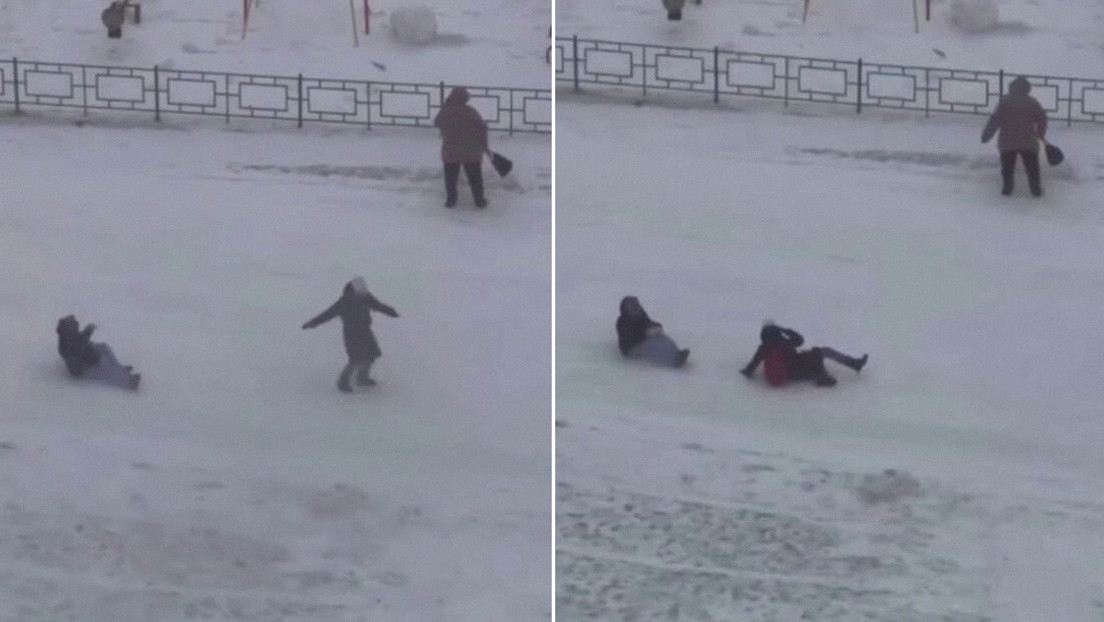 VIDEO: Fuertes vientos casi hacen 'volar' a los niños en Siberia