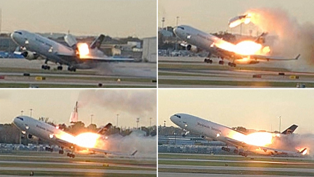 Desprendimiento del motor del avión de carga que se estrelló en EE.UU. (IMÁGENES ATERRADORAS)