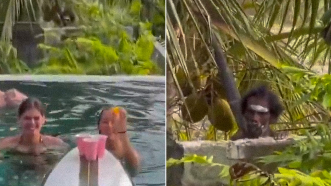 ¿Quién invade a quién?: miembro de una tribu mira atentamente una fiesta moderna en una piscina (VIDEO)