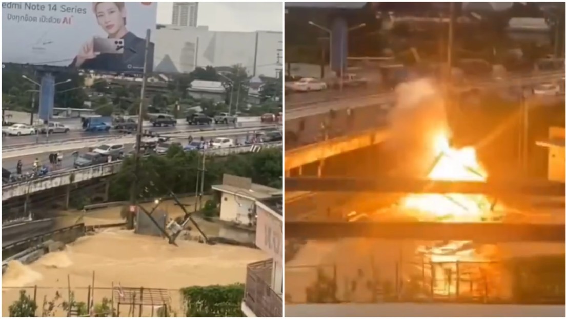 Peligrosa combinación: graves inundaciones provocan el colapso de línea de alta tensión eléctrica (VIDEO)