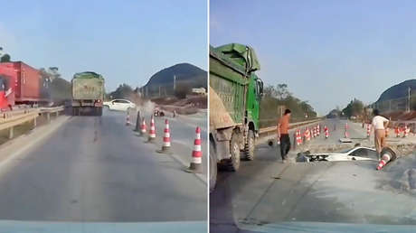 Milagro en China: mujeres salen ilesas tras chocar con un camión (VIDEO)