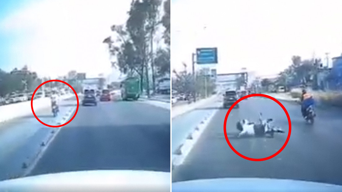 Motociclista sufre un accidente al invadir carril exclusivo para autobuses en México (VIDEO)
