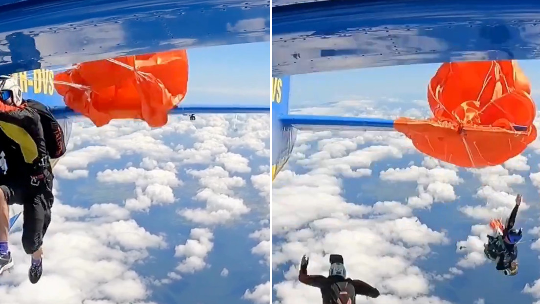 VIDEO ATERRADOR: Paracaidista por poco muere tras quedar enganchado a la cola del avión