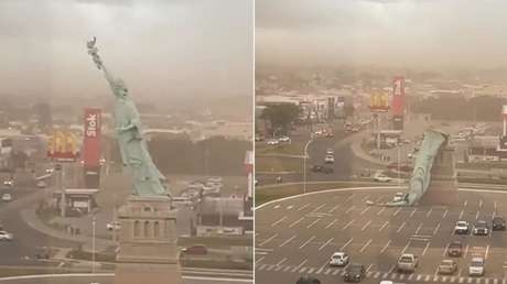 VIDEO: Réplica de la Estatua de la Libertad se derrumba durante una tormenta en Brasil