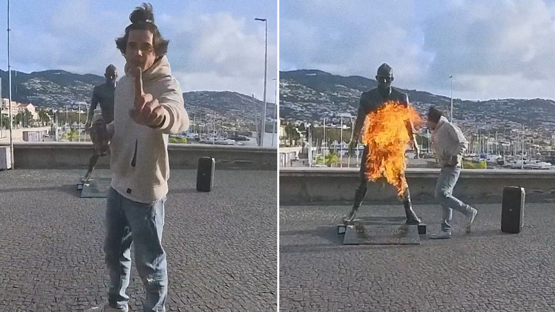 Incendian estatua de Cristiano Ronaldo para un ‘video viral’