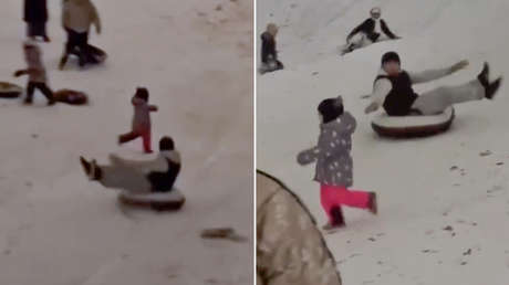 VIDEO: Una niña irrumpe en la bajada de nieve de un hombre y pasa esto